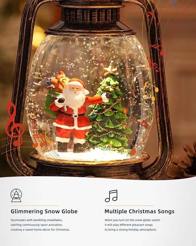 Christmas Decorations Indoor-Musical Snow Globe Christmas with 6H Timer,Santa Christmas Tree Lighted Scene Snow Globes Lantern USB or Battery Powered,Christmas Decorations Decor for Home