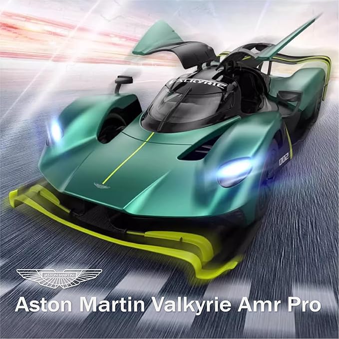 Voltz Toys 1/14 Scale Le Mans RC Car Licensed Aston Martin Valkyrie AMR Pro Remote Control Toy Car Model for Kids and Adults with Open Doors and Lights Gift for Kids and Adult (Dark Green)