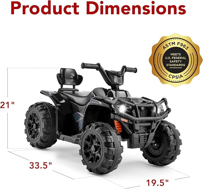 Best Choice Products 12V Kids Ride-On Electric ATV, 4-Wheeler Quad Car Toy w/Bluetooth Audio, 2.4mph Max Speed, Treaded Tires, LED Headlights, Radio - Black