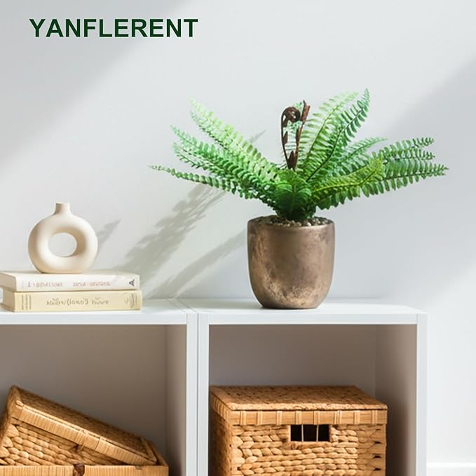 Artificial 21 Fronds Boston Ferns with Pot for Home and Outdoor Decor, Large Faux Fern Plants Decoration for Office & Living Room, Patio, Garden, Suitable for Christmas Decor (Golden Pot)