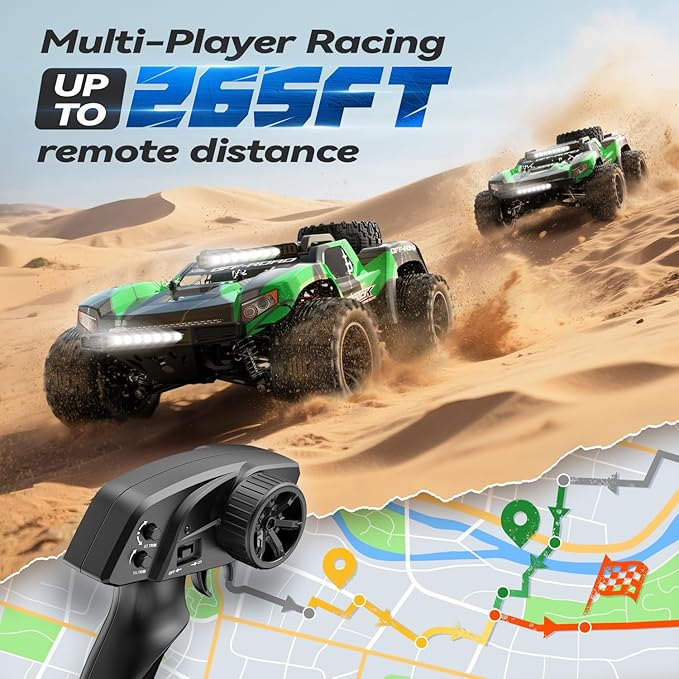 JM Racing 1:12 Fast RC Cars 40KPH 4WD Remote Control Desert Truck, All Terrain Off-Road Monster Truck W/Rechargeable Battery, Waterproof RTR Racing Car W/LED Lights & Spare Tire for Adults Boy & Kid
