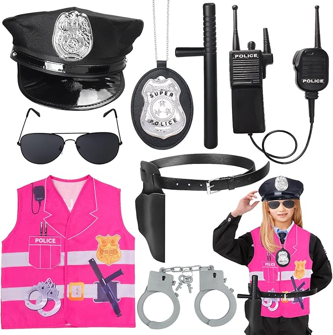 Kyson 8Pcs Police Costume Kit for Boys Police Officer Cop Dress Up Accessories Halloween Career Day