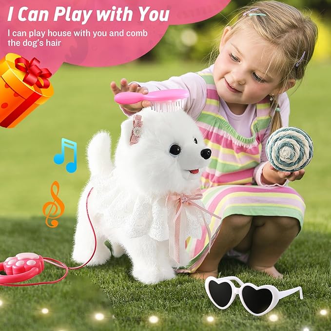 Samoyed Walking Barking Dog for Kids Interactive Musical Puppy Robot Repeats What You Say, Realistic Licking Tongue Wagging Tail Remote Control Toddler Toys for Girls and Boys Birthday Gifts