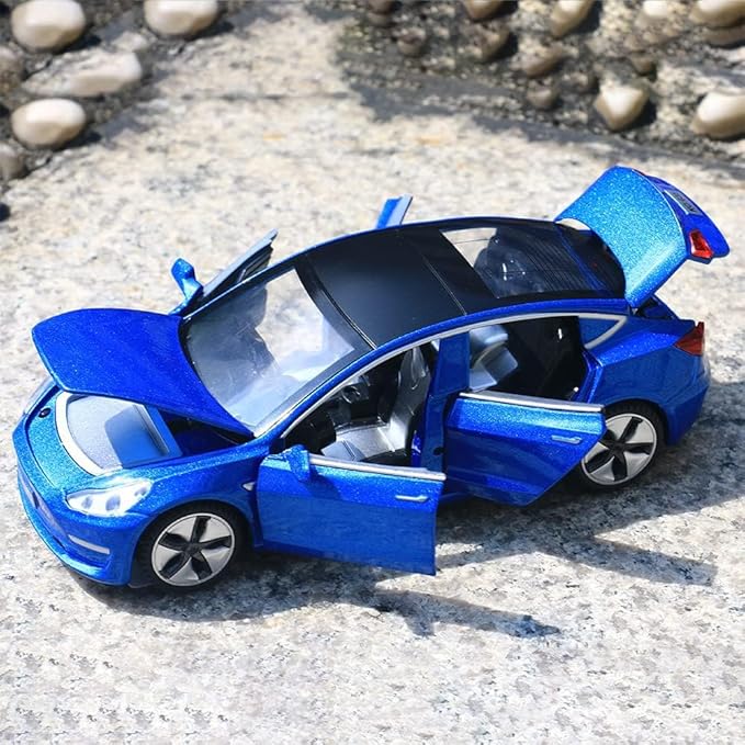 Diecast Toy Car Model 3 Car Model,Zinc Alloy Simulation Casting car Model Pull Back Vehicles,1:32 Scale Mini Vehicles Toys with Lights and Music for Toddlers Kids Children Birthday Gift (Blue)