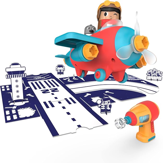 Educational Insights Design & Drill Bolt Buddies Plane - Construction Toys & Toddler Tools, Kids Tool Set with Real Electric Drill Toy, Take Apart STEM Set, Building Kits and Gifts for Ages 3+