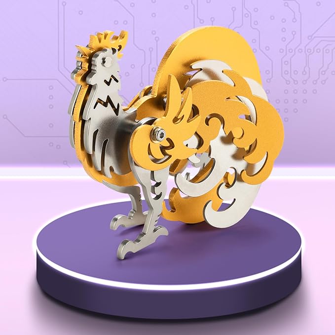 3D Metal Puzzles,3D Metal Puzzle for Adults,Mechanical Model Kit Zodiac Rooster Gold,Steel 3D Puzzles Stainless Steel Ornaments for Adults Home Decor Art Craft Gifts Toys.