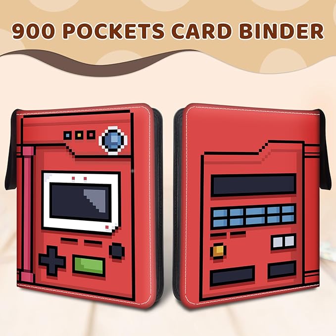 900 Pocket Game Card Binder, Trading Card Storage Album with 50 Durable 9-Pocket Pages, Game Design on Pocket Card Packs, Thanksgiving Christmas Birthday Gifts for Gamer Lover Collector's Album