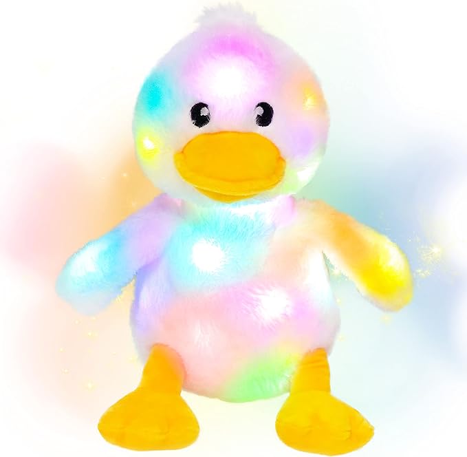 Hopearl LED Plush Duck Lighting Up Stuffed Duckling Farm Animal Floppy Night Lights Glow in The Dark Birthday Gifts for Kids Toddler Girls, White, 12''