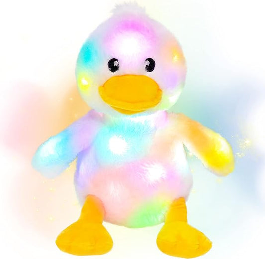 Hopearl LED Plush Duck Lighting Up Stuffed Duckling Farm Animal Floppy Night Lights Glow in The Dark Birthday Gifts for Kids Toddler Girls, White, 12''