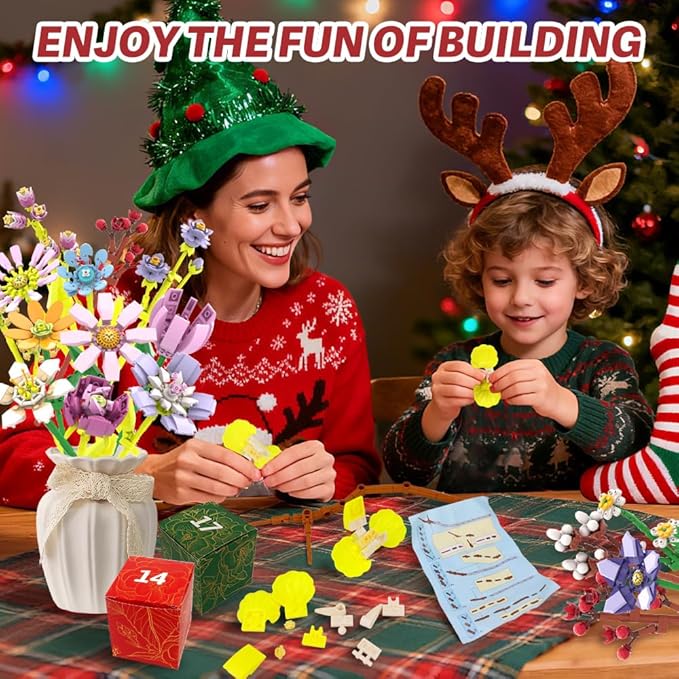 2025 Christmas Advent Calendar Christmas 24 large building bricks flower party gift suitable for children's party Christmas gift suitable for boys and girls