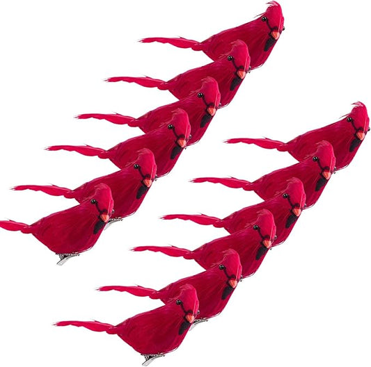 Ogrmar 12 Pack Red Birds Ornaments Handmade Artificial Birds Clip on Christmas Tree for Christmas Tree Wreaths Garland Decorations (Red)