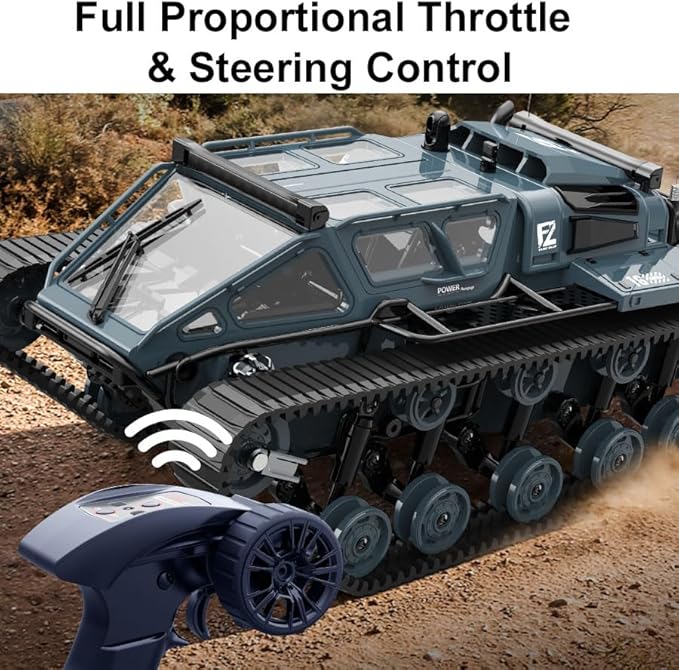 2.4G Fully Proportional Remote Control Tank - Rock Crawler RC Truck 4x4 Off Road Military Vehicle with 2 Batteries, All Terrain Drift Army Truck with Cool Lights, Great Gift for Kids Boys