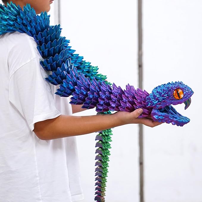 47.5inch Super Large 3D Printed Snake Models,Movable Teeth,Flexible Joint Animal lacertid Figurines, Stress Relief, Fidget restlessness, ADHD Toys, Surprise Fantasy Gifts (RGB/79inch)