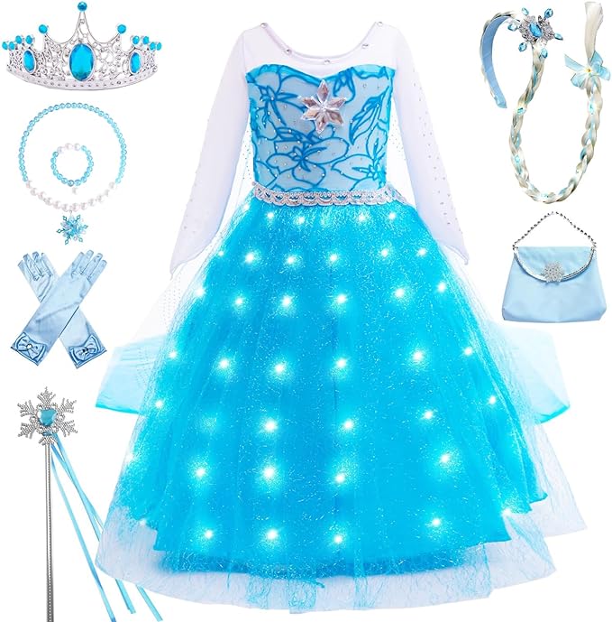 Princess Dress for Girls | Sparkly Cape & Crown | Ages 3-10 | Birthday, Halloween, Party Costume