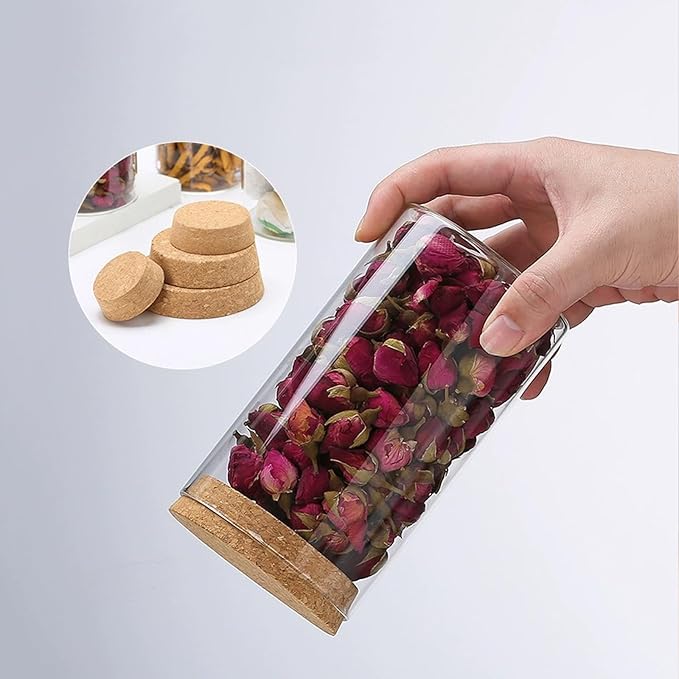 Airtight Glass Storage Containers with cork Lid, for Kitchen Pantry Organization and Storage jar，Ideal for Coffee Beans Snacks Flour Cereal Sugar Tea 21oz. (Circular 4.7 * 3.3in*2pcs)