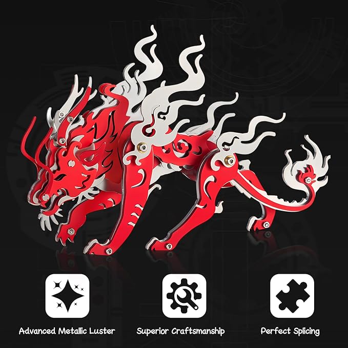 3D Metal Puzzles for Adults, Metal Model Kits for Adults Candling Dragon, Mechanical 3D Puzzle Stainless Steel Ornaments for Men Women Art Craft Gifts Toys(Red).