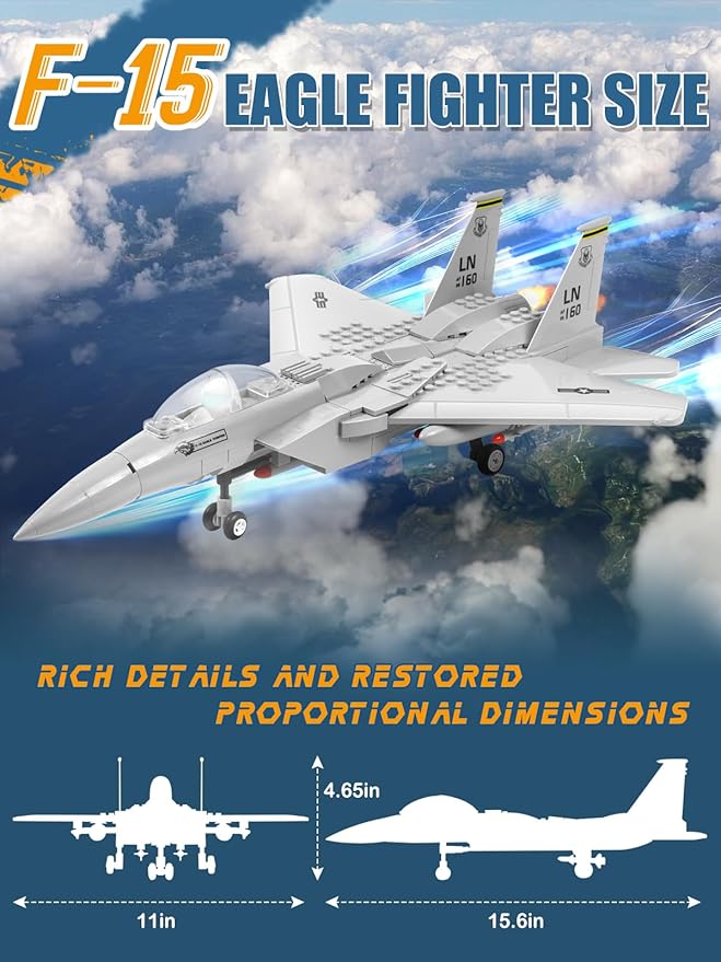 Military F-15 Eagle Fighter Jet Building Blocks Set 270 Pieces Air-Force Build Blocks Toy Airplane Great Gift for Boys Kids and Teens Compatible with All Building Bricks Planes and Jets