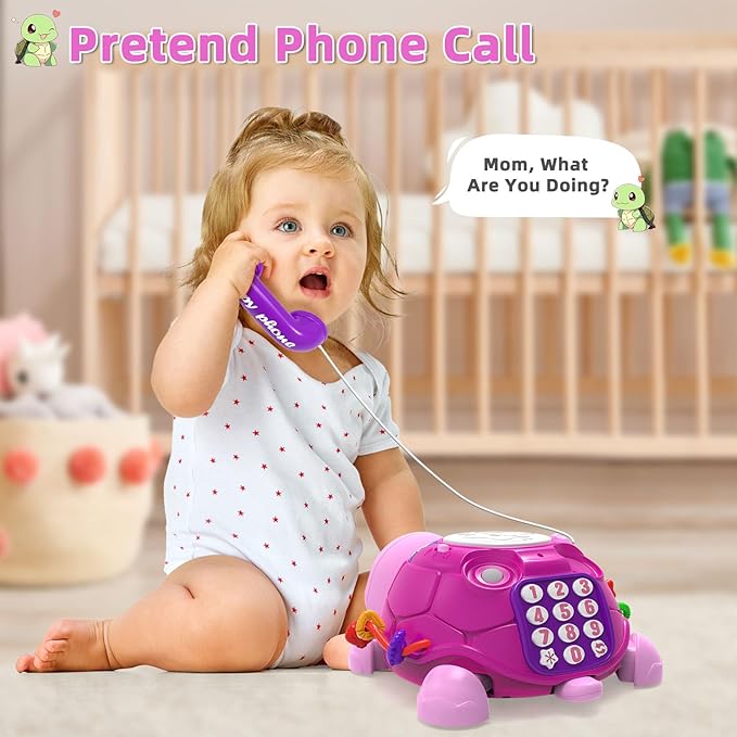 Musical Turtle Baby Toys 6-12 Months，Baby Crawling Toys for 12-18 Months,Early Learning Toy with Light&Sound,Tummy Time Toys Gifts for 3-6 4 5 7 8 9-12 18 Month Boy Girl（Pink）