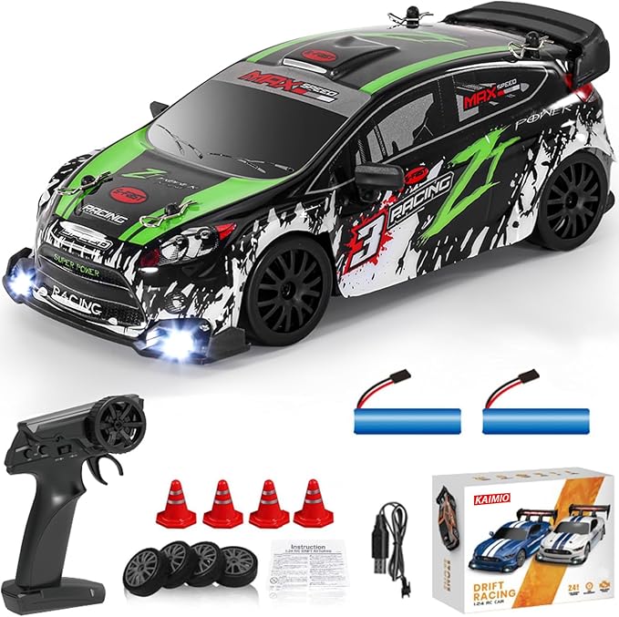 1:24 Scale RC Drift Car 4WD 2.4GHz 30KM/H High Speed Racing Sport Toy Car with LED Lights, Racing and Drift Wheels (8605-Green)
