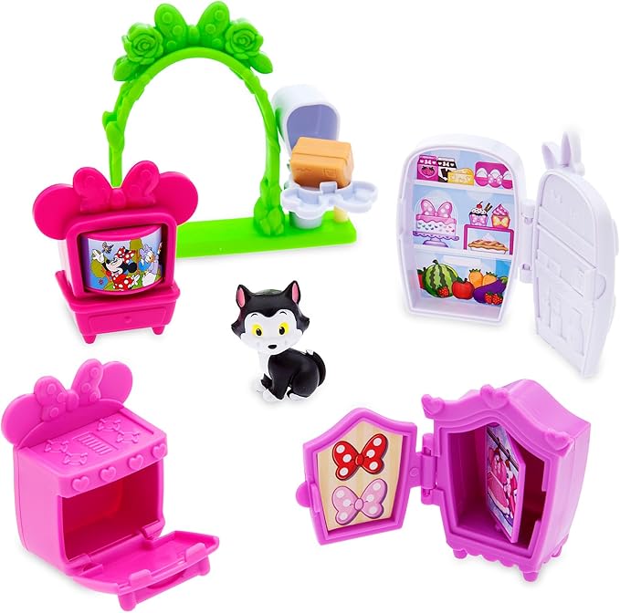 Disney Store Official Minnie Mouse Clubhouse Toys Play Set - Interactive Playhouse Junior Mickey Mouse Toys - Poseable Minnie & Cat Figures, 13-Piece Set, Perfect for Toddlers
