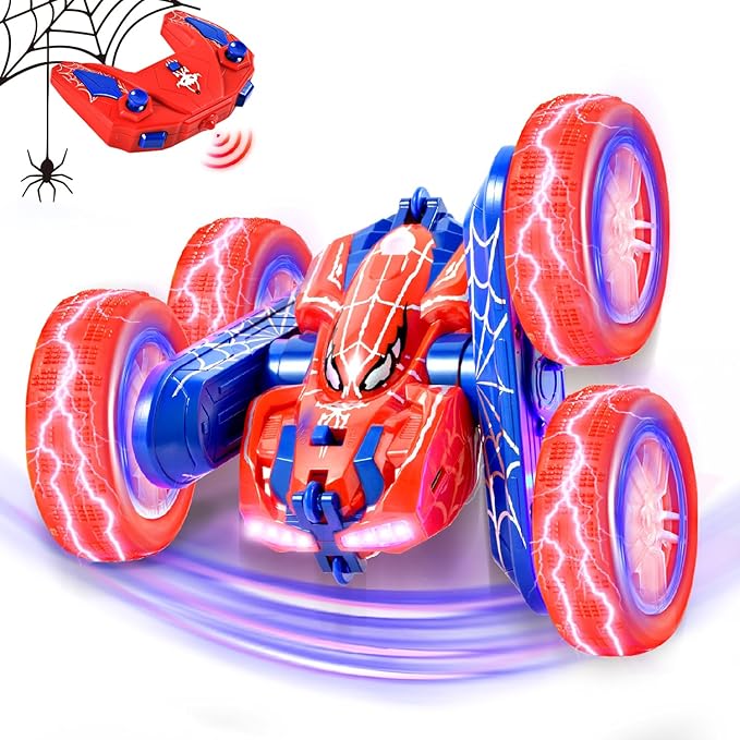 Spider Remote Control Car, 2.4Ghz Double Sided Off-Road 360 Rotating Drift Car With Headlight, Rechargeable Indoor Outdoor 4WD Stunt Toy for Boys 4-13 (Blue)