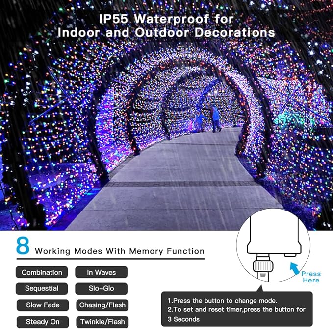 AmyHomie Halloween Lights Outdoor, 300LED Multicolor Christmas Lights with 8 Lighting Modes, End to End Connectable Fairy String Lights for Indoor Outdoor Christmas Decoration