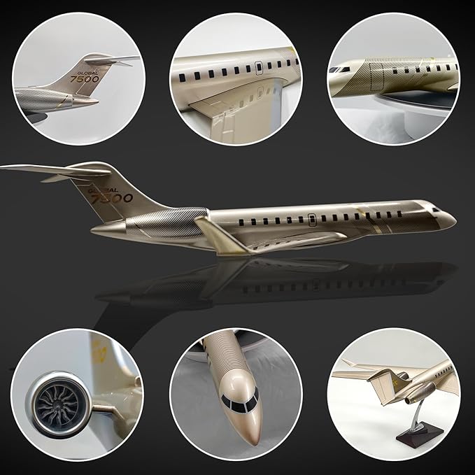 1:72 Large Model Jet Airplane, Global 7500 Plane Model Resin Aircraft Model for Office Home Desk Decor and Aircraft Enthusiasts Collection or Presents (9x19.7inch)