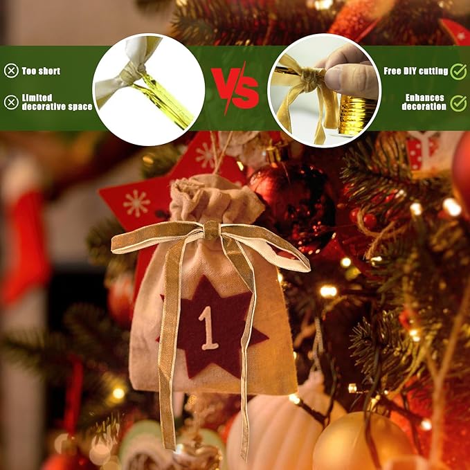 24Pcs Velvet Ribbon 5 x 7 Inch Christmas Ribbon 3/8 Inch Wide Christmas Bows Vintage Velvet Bows for Christmas Tree Camel Bows for Christmas Tree Decorations