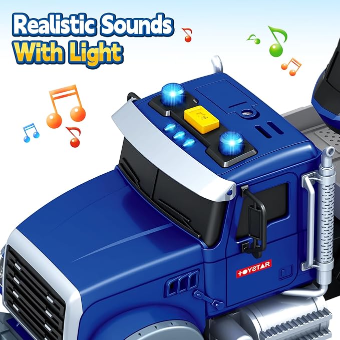 SpringFlower 21" Semi Truck Toy, 3 4 5 6 Year Old Boys Toddlers Police Truck Toy with Racing Car and Helicopter, 3 in 1 Police Car Toy, Birthday Gifts for Kids Child 3 4 5 6 Years Old