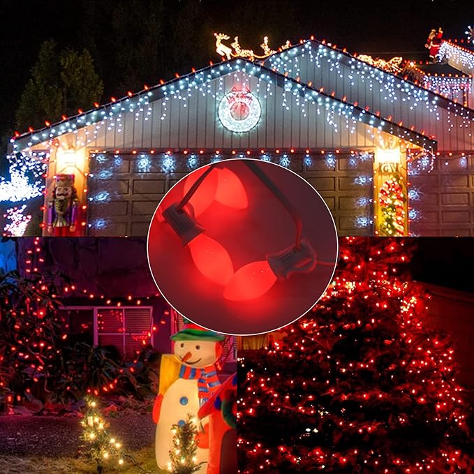 C7 Red Christmas Lights Outdoor, 25Ft C7 Incandescent Christmas Decorations String Lights With 27 Red Ceramic Bulbs, Vintage Christmas Lights for Outdoor Roofline Patio Party Xmas Tree Valentines
