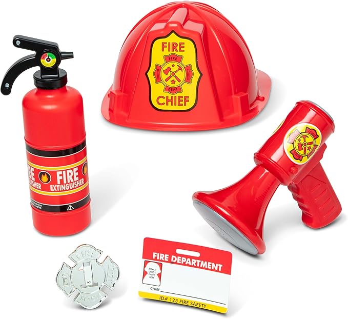 Melissa & Doug Fire Chief Role Play Costume Dress-Up Set, Pretend Play Firefighter Outfit with Realistic Accessories for Kids and Toddlers Ages 3+