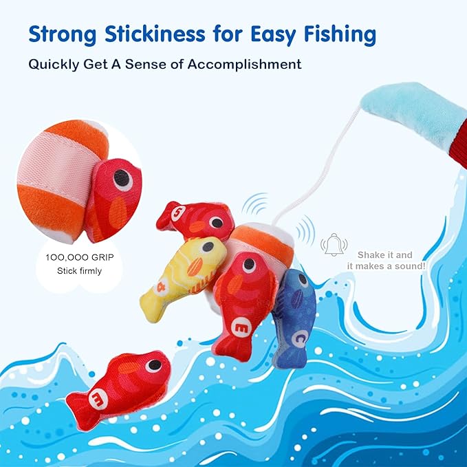Montessori Toys for 1-2 Year Old - Toddler Fishing Game with Stacking Cups, Baby Toy 12-18 Months One Year Old Boy Girl Birthday Gift to Learn Count, Sort Colors and Shapes