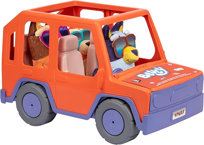 Bluey Big Heeler 4WD and Family Toddler Toy Car, Bingo and Chilli Plush Buddies, Opening Hood Storage, Car Toys for Kids 3+, Amazon Exclusive