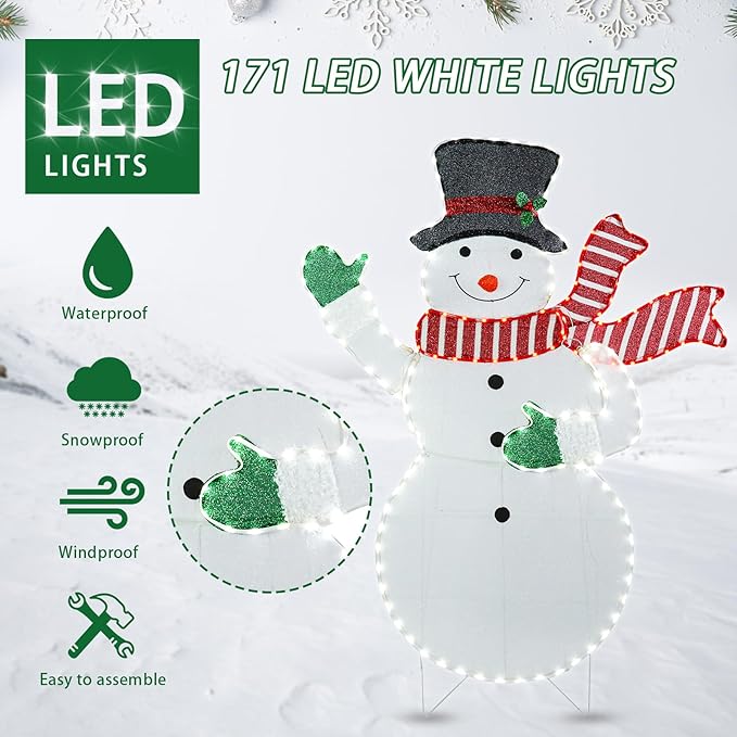 5.5ft Christmas Snowman Lighted Decoration Christmas Lighted Snowman with Scarf Hat Pre-Lit 171 LED Lights Decoration for Xmas Home Pathway Lawn Party Display