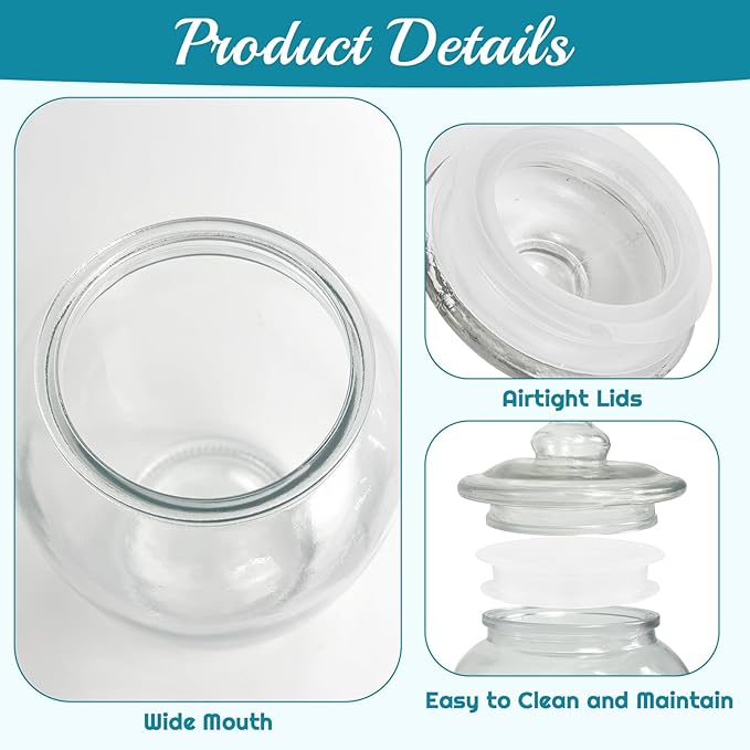 2 Pcs 74 oz Glass Candy & Cookie Jars with Airtight Lids, Decorative Apothecary Jars, Candy Buffet Containers for Kitchen Counter, Clear Food Storage Canister Home Decor