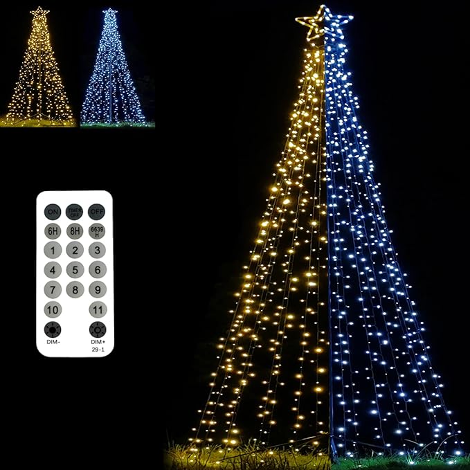 Outdoor Lighting Christmas Tree Lights 7.8Ft Cone Tall Star Topped Artificial Christmas Trees Arbol de Navidad Outside Decor for Xmas New Year Holiday WarmWhite/White