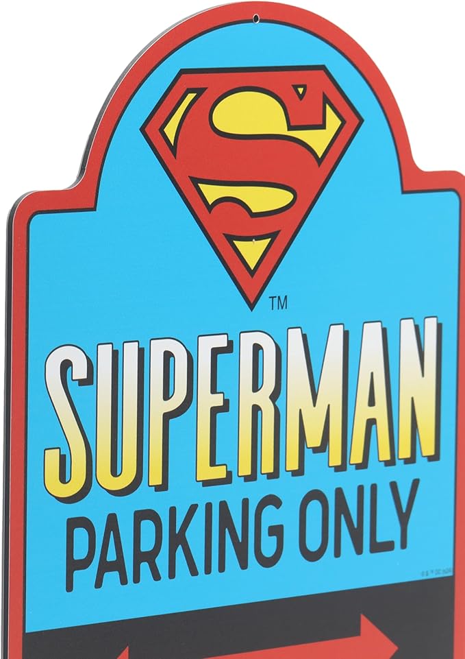 DC Comics Superman Parking Only Metal Sign - Fun Superman Wall Decor for Man Cave or Bedroom