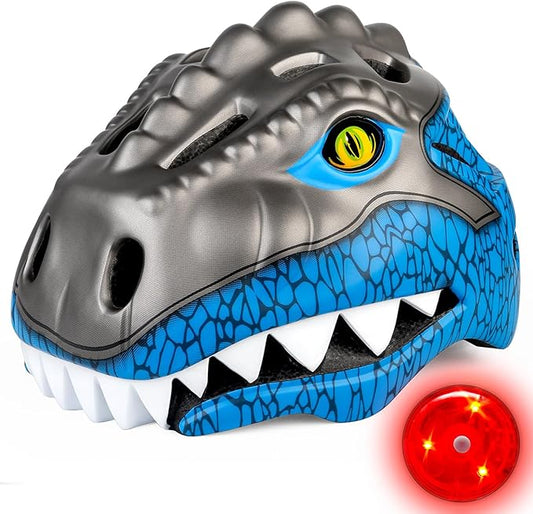 KINGBIKE Toddler Helmet 2-3-5-8 Years Kids Balance Bike Helmets Size Adjustable 3D Dinosaur with Led Light for Skateboard Scooter Cycling Skaterolling