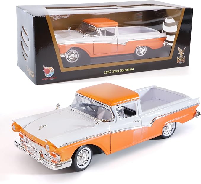 1957 Ford Ranchero 1:18 Diecast Model Officially Licensed Alloy Collection Car w/Working Doors & Hood, Classic Pickup Best Gift for Men, Dad & Kids 14+ Years (Orange)