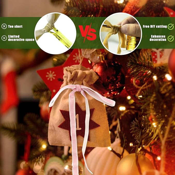 24Pcs Velvet Ribbon 5 x 7 Inch Christmas Ribbon 3/8 Inch Wide Christmas Bows Vintage Velvet Bows for Christmas Tree Pink Bows for Christmas Tree Decorations