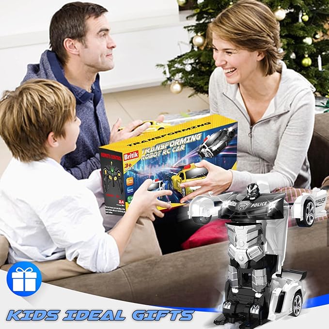 Transform Remote Control Car - Rc Cars, One-Button Transforming, 360° Rotation Drifting, 2.4ghz 1:18 Scale, Gift Kids Aged 4-6 Year Old Boys/Girls, Police Car Black