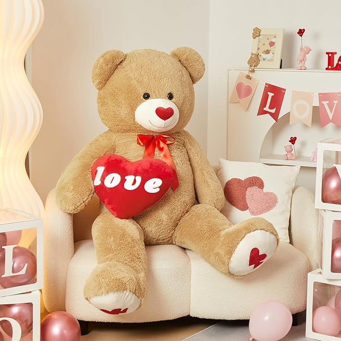 MorisMos Giant Teddy Bear 5ft Stuffed Animal, Red Love Heart Large Bear Plush for Girlfriend Valentine, Soft Bear Gift for Boyfriend Kids, 59inch