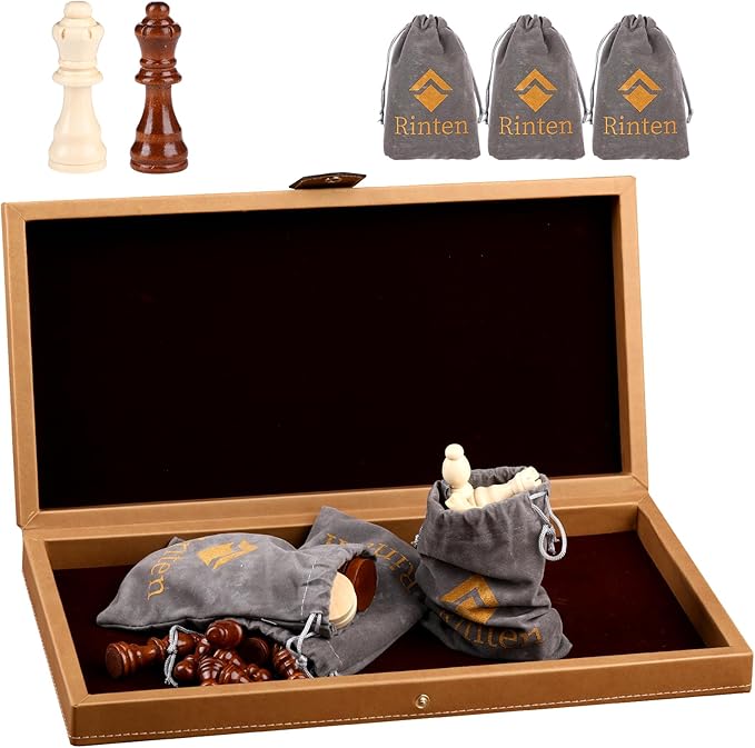 2 in 1 Magnetic Chess Set & Checkers Board Game, 15" Handmade Folding Chess Board, Portable Travel Chess Set, Beginner Chess Board Game for Adults & Kids (15 Inch)