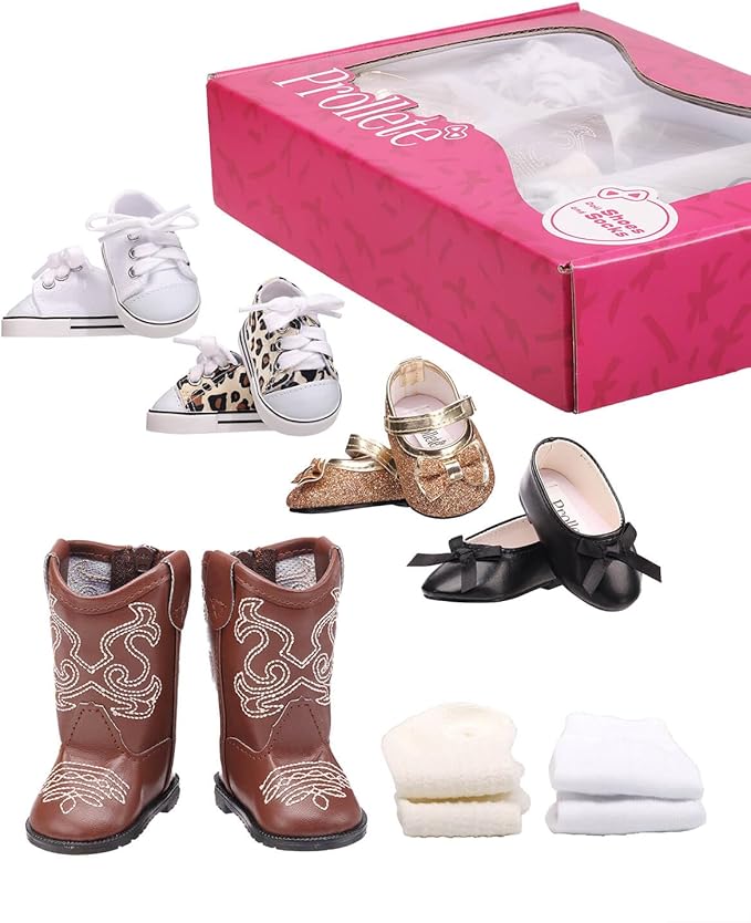 18 inch Doll Shoes - 7 Pairs with Gift Box, Compatible with American Doll
