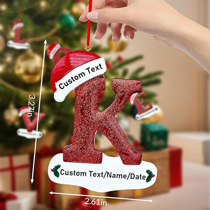 Personalized Letter Christmas Ornaments 2025, Custom Xmas Ornaments Decorations for Christmas Tree with Name 3D Resin Xmas Hanging Pendant Original Gifts for Family Friends (M)