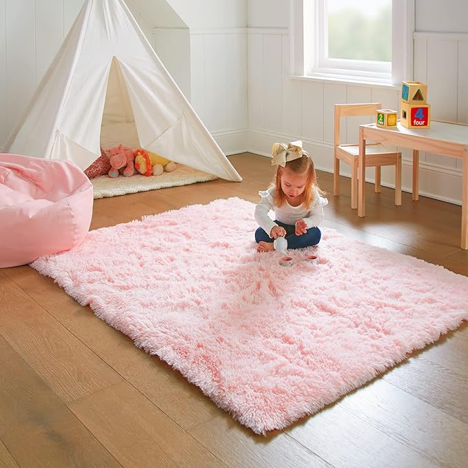 Ophanie Pink Area Rugs for Bedroom Girls, 5x8 Kids Fluffy Fuzzy Furry Shag Carpet, Plush Soft Cute Baby Shaggy Bedside Indoor Floor Rug for Teen Dorm Home Decor Aesthetic, Nursery