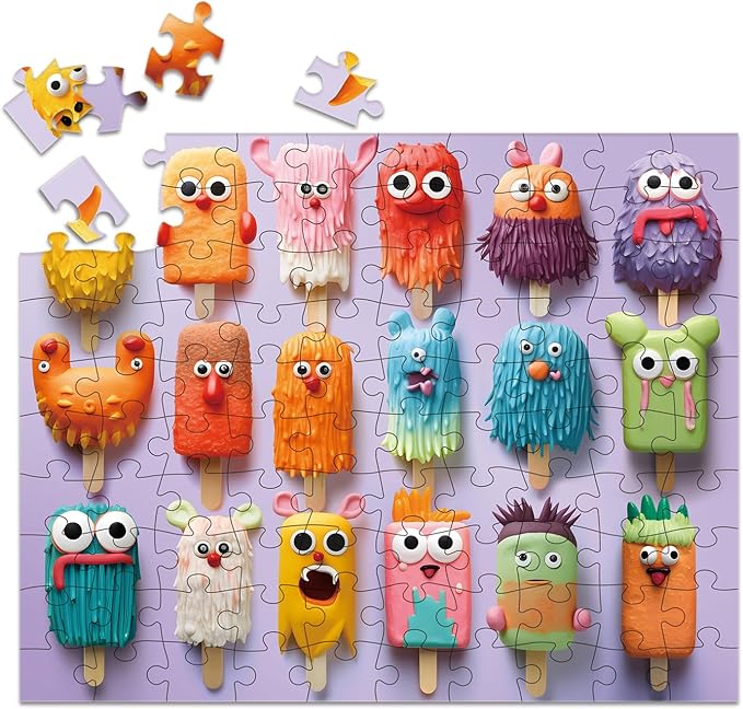100 Piece Donuts Jigsaw Puzzle for Kids Teens Age 4-8 Gift Family Time Unique Shapes Cute Monsters Puzzle (Popsicle Monsters)