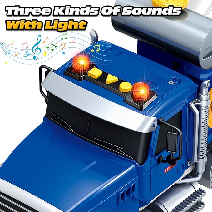 Kids Toys for 3 4 5 6 7 8 Years Old Boys, 15" Large Cement Mixer Truck Toy with Lights, Sounds, Blue Toddler Friction Powered Truck Vehicle Toy for Boys Girls Christmas Birthday Gifts