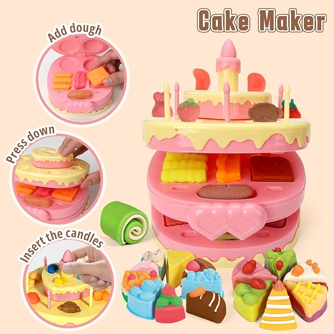 4 in 1 Dough Sets 70 PCS for Kids Ages 4-8, Dough Tools Kit with Ice Cream Noodle Hamburger Cake Maker Machine, Kitchen Creations Art Crafts Food Play Toys for Boys Girls Ages 3+