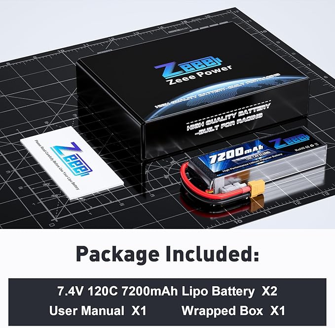 Zeee 2S Lipo Battery 7200mAh 7.4V 120C Soft Pack Battery with XT60 Connector for RC Car Truck RC Vehicles Truggy Buggy Tank Helicopter Airplane Racing Models(2 Pack)